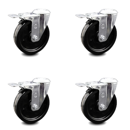 Service Caster 5 Inch Phenolic Wheel Swivel Bolt Hole Caster Set with Total Lock Brake SCC SCC-BHTTL20S514-PHR-4